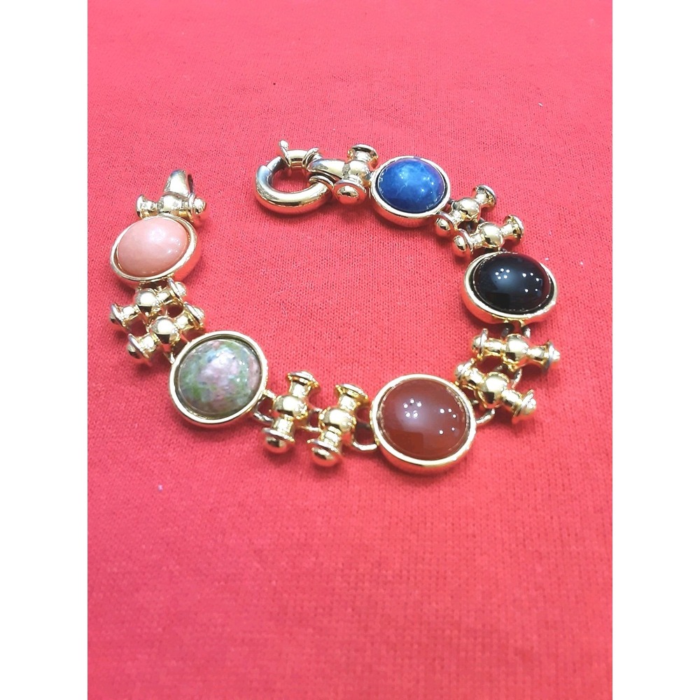 JOAN RIVERS Bracelet Chunky Multicolor Cabochon Gold Tone 8.5 Inch